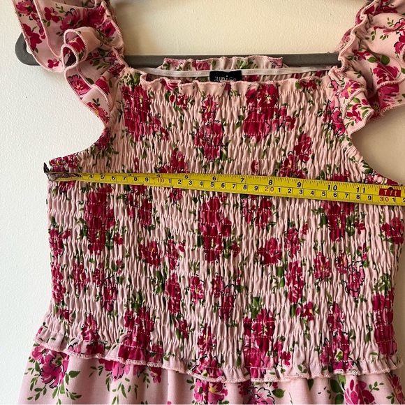 Zunie Girls Pink Floral Smocked Ruffle Sleeve Romper Size 14 Lined One Piece - Picture 3 of 10